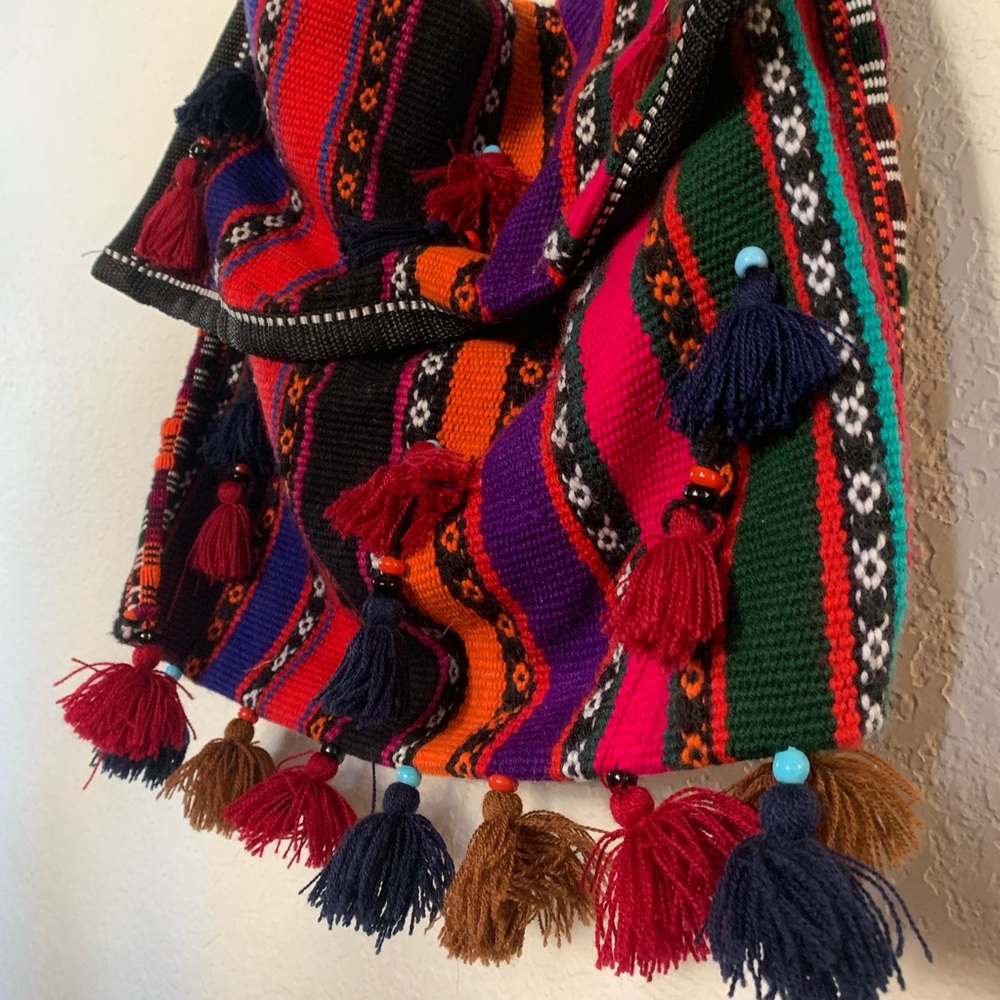 Boho Pom Pom Cloth Velcro Cross Body